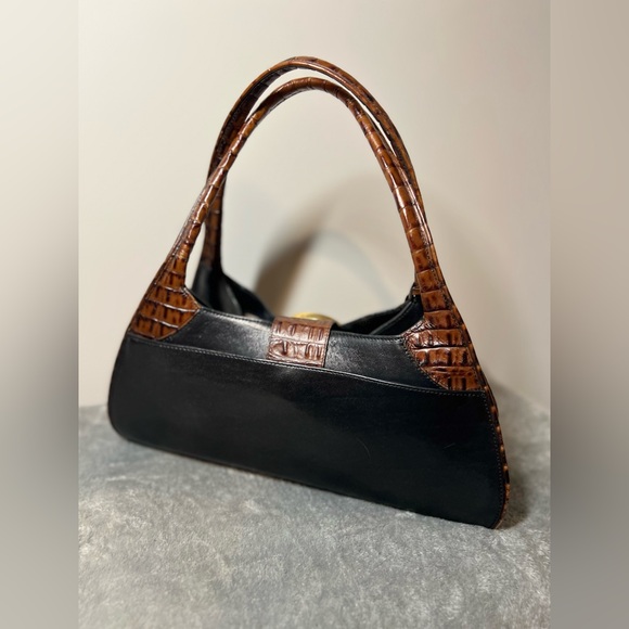 Brahmin Satchel Black and Brown croc embossed leather bag in EUC - Picture 2 of 11